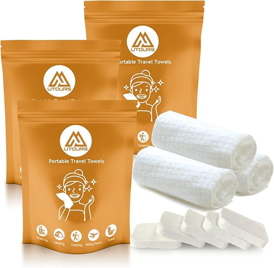 30PCS Compressed Towels, Reusable Toilet Paper Tablets Coin Tissues Camping Wipes, Portable Towels for Home Beauty and Outdoors Hiking
