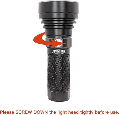 ThruNite Catapult V6 SST70 LED Rechargeable Flashlight, 756 Yard Throw, 2836 High Lumens Bright Searchlight, Long Beam Distance Flashlight for Hiking, Camping, and Hunting, Black, Cool White - CW