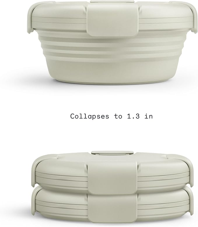 STOJO Collapsible Bowl 3 Set - Oat, 36oz - Reusable Silicone Bowl for Hot and Cold Food - Perfect for Travel, Meal Prep, To-Go Lunch, Camping & Hiking - Microwave & Dishwasher Safe