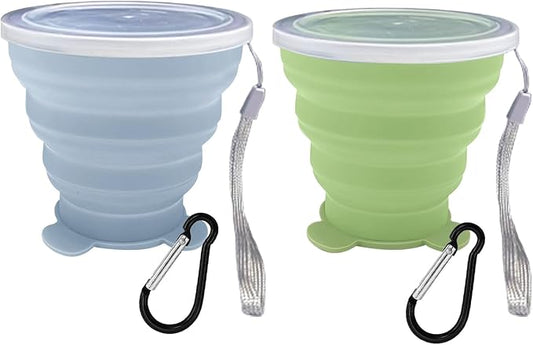 2 Collapsible Cup - Silicone Small Foldable Cup-Expandable Folding Drinking Cup -Reusable Portable Mugs Cup with Lids For Travel, Camping, Hiking, Survival, Holiday Vacation, Outdoor Sports