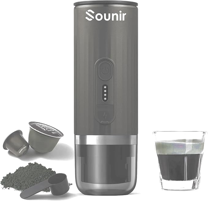 Portable Cup Espresso Machine, Camping Coffee Maker for Travel, Outdoor, Office, Battery Heated, Ground Coffee, For Travel, Outdoor, Office,(Dark Grey)