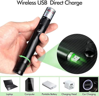 Cyahvtl Laser Pointer, Tactical Flashlights 2000 Metres Green Long Range High Power Handheld Flashlight, Rechargeable Laser Pointer for USB, with Star Cap Adjustable Focus Suitable for Projecto