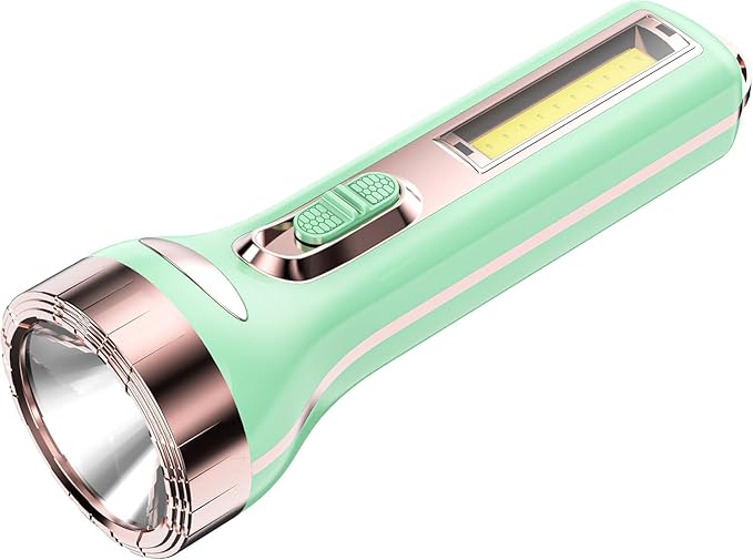 LED Flashlights, Bright Flashlights for Emergencies, Camping, Hiking, Walking, 3 Modes Flash Light with COB Work Light, Capable to Recharge Mobile Devices,fl-LL-5898-g-n