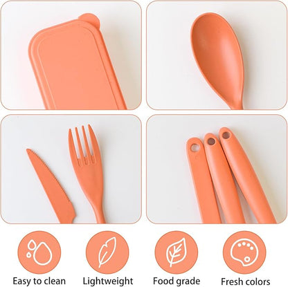 Reusable Utensils Set with Case, 6Pack Big Plastic Cutlery Set Forks Spoon Tableware Chopsticks, Portable Cutlery Set for Travel Picnic Camping or Daily Use