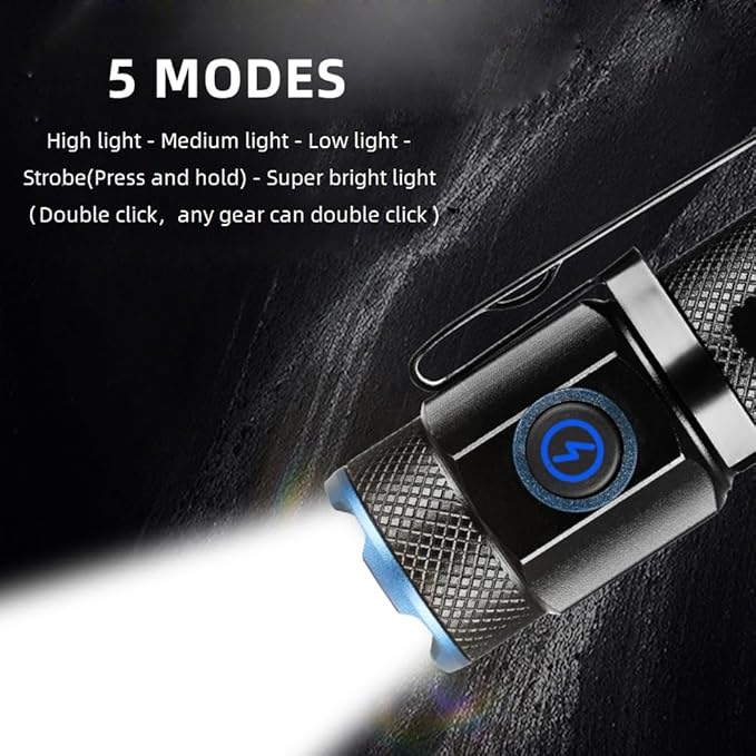 Alonefire X66 LED Mini Flashlight High Lumens USB C Rechargeable Small Flashlight Bright Lightweight Pocket Size with 5 Light Modes Magnetic with Clip, Charging Indicator, Rechargeable Battery for EDC
