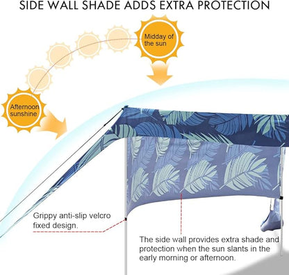 Beach Canopy Tent Shade with Sidewalls 10x10FT, 6.6FT Tall, UPF50+ Sun Shelter, Windproof & Water Resistant, Includes Guylines Sand Shovel Stability Poles, Easy Up for Beach Outdoor Camping Backyard
