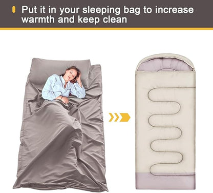 KOMUSMO Sleeping Bag Liner with Zipper, Ultralight Travel Sheets for Adults, Portable Sleep Sack Camping Sheet, Ideal for Traveling, Hiking, Tenting, Hotel and Camping
