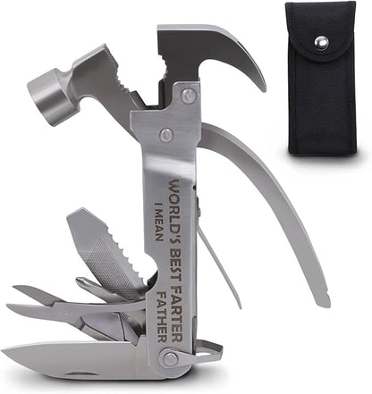 Fathers Gifts for Dad from Daughter Son WORLD'S BEST FATHER I MEAN FATHER Hammer Multitool Camping, 12 In 1 Pocket Multi Survival Tools Cool Gadgets Christmas Birthday Gifts for Men boyfriend