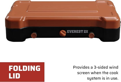 Camp Chef Mountain Series Everest 2X - High Output Two-Burner Camp Stove - Lid Doubles as Windscreen - Portable Cooking Stove - For Outdoor Cooking - 20,000 BTU Burners - 215 Sq In Cooking Area