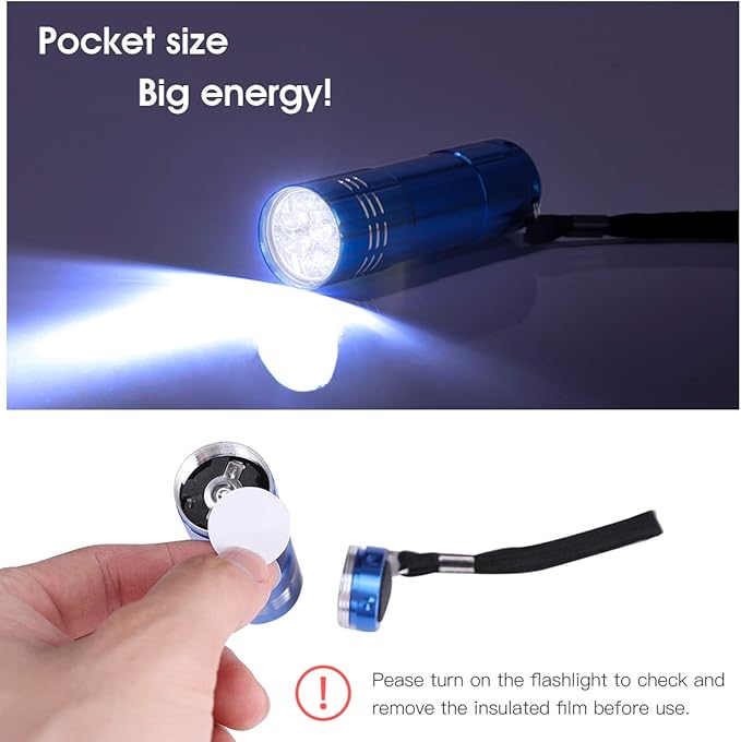 10 Pack of Flashlights 9 LED Mini Aluminum Flashlight Bulk with Lanyard 30 AAA Batteries Included Assorted Colors Handheld Flashlights for Hurricane Supplies Camping, Night Reading, Cycling