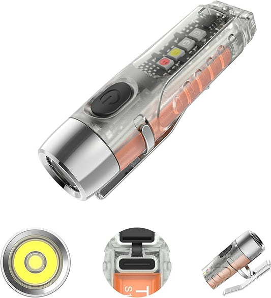 S12Plus Keychain Flashlight，610 High Lumen EDC Pocket Flashlight,USB C Rechargeable Mini LED Flashlight,Small Flashlight for Everyday use, Backpacking, Camping(Fluorescent White)
