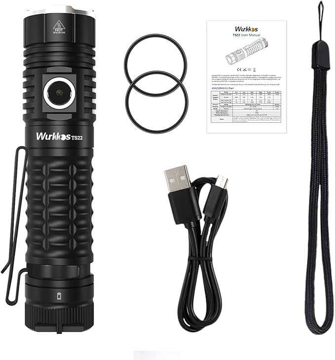 Wurkkos LED Flashlight Rechargeable High Lumen - TS22 4500 Lumens Super Bright EDC Flashlight USB C Charging IP68 Waterproof Regulated Output for Dog Walking Ramping Emergency Hiking