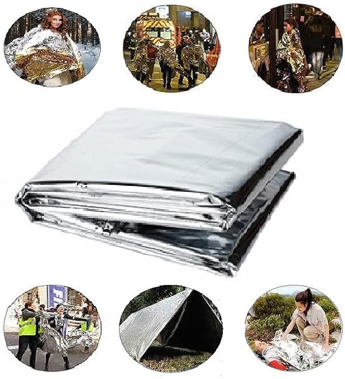 GALAXYLENSE Emergency Mylar Thermal Blanket for Survival First Aid Kits Army Outdoors Hiking Camping Bug Out Trauma Desert All Weather Condition Protection (__4 Packs Silver)