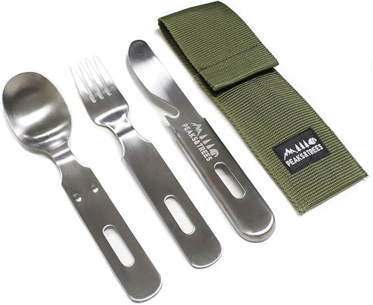 18/0 Stainless Stell Fork Spoon Knife set 3 in 1 Portable Camping Utensils with case 【made in Japan】 (Silver)