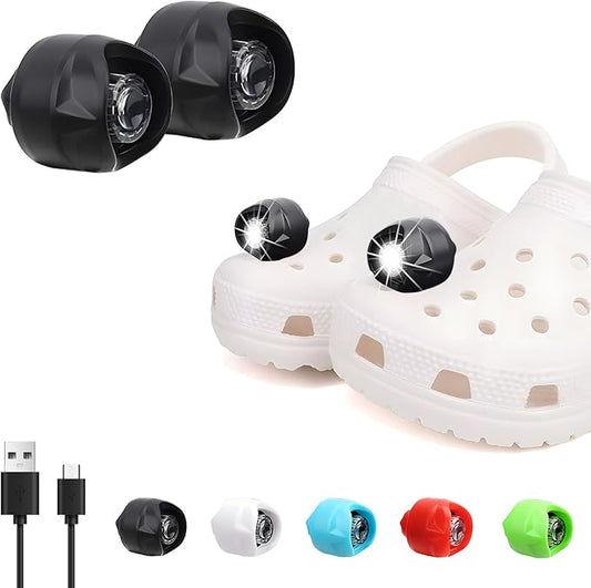 Vergissm Rechargeable Headlights for Croc, 2 PCs LED Lights for Croc, Waterproof Hands Free Flashlights for Kids Adults, Novelty Shoe Lights for Camping, Dog Walking (Black)