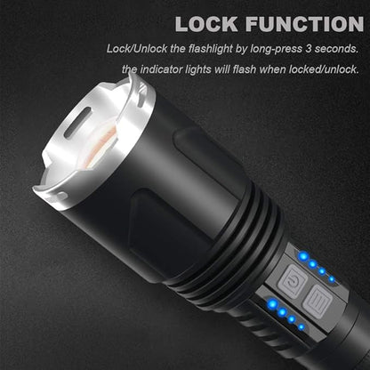 LUXNOVAQ Brightest Flashlight Rechargeable XHP110 LED Powerful Tactical Flashlights, 200000 High Lumen Zoomable USB Flashlight Waterproof Hand Torch Light with 4 Modes for Camping Hiking