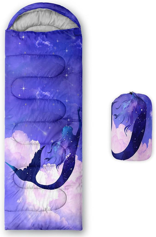 AILONEN Kids Floral Cat Camping Sleeping Bags,Lightweight & Waterproof,3 Season Warm & Cool Weather,Kawaii Kitten Sleeping Bags for Girls Adults,Travelling,Outdoors