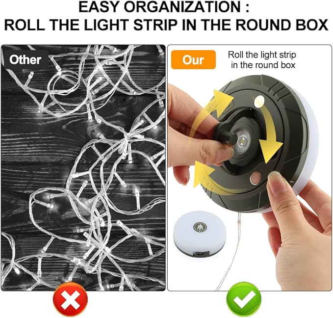 Camping String Lights, 2 in 1 Outdoor Waterproof Camping String Light with 8 Lighting Modes(32.8Ft), Quick 30s Recovery, Type-C Fast Charging Portable LED Tent Light for Camping Yard Hiking