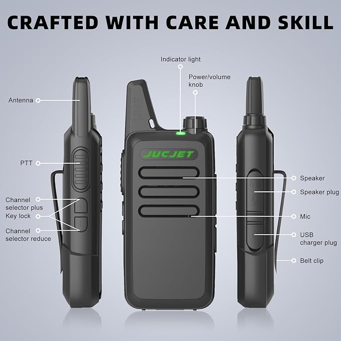 F20 Walkie Talkies, Mini 2 Way Radio Rechargeable, Portable FRS Two Way Radios for Camping Hiking Hotel (4 Pack)