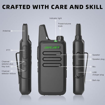 F20 Walkie Talkies, Mini 2 Way Radio Rechargeable, Portable FRS Two Way Radios for Camping Hiking Hotel (4 Pack)