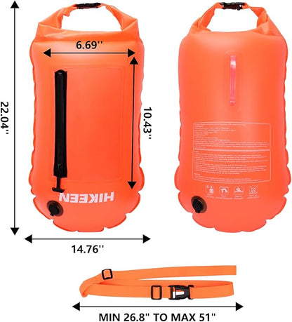 Hikeen Swim Buoy with Dry Bag 20L - Waterproof Touchscreen Large,Fully Waterproof Swim Safety Float for Open Water Swimmers and Training Triathletes, Kayaking, Be Bright, Be Safer