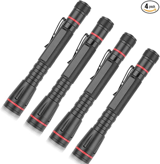MODOAO LED Flashlights with 3 Modes Pocket Torch Penlight with Clip Zoomable -Led Pen Flashlight for Camping Outdoor Use (4 Pack)