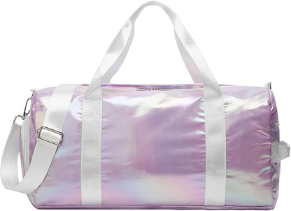 Sports Gym Dance Bag for Women Girls, Shimmery Waterproof Duffle Travel Bag With Shoes Compartment and Wet Dry Pocket (Purple)