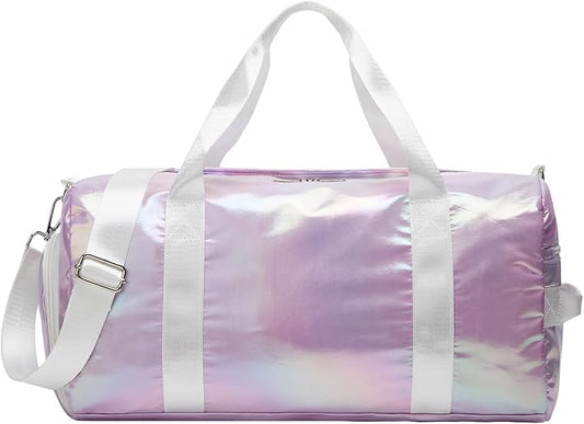 Sports Gym Dance Bag for Women Girls, Shimmery Waterproof Duffle Travel Bag With Shoes Compartment and Wet Dry Pocket (Purple)
