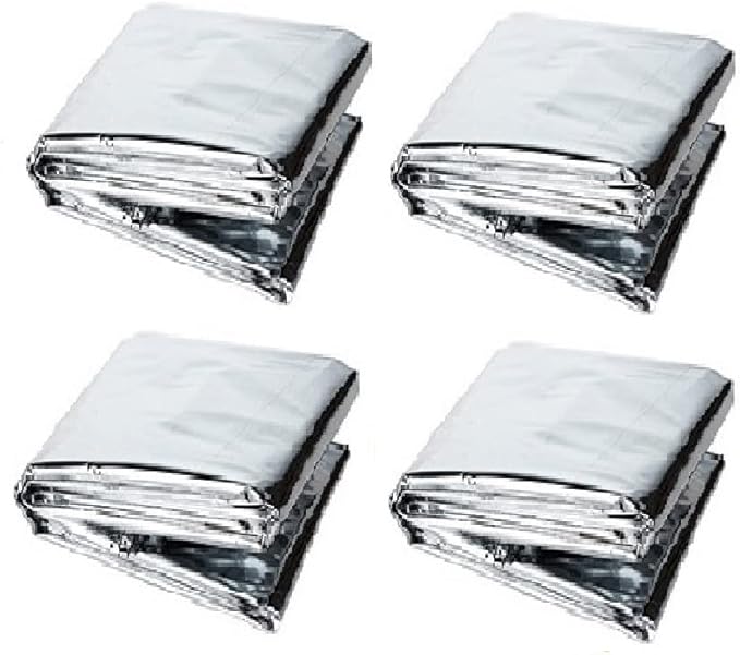 GALAXYLENSE Emergency Mylar Thermal Blanket for Survival First Aid Kits Army Outdoors Hiking Camping Bug Out Trauma Desert All Weather Condition Protection (__4 Packs Silver)