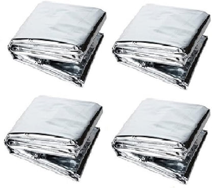 GALAXYLENSE Emergency Mylar Thermal Blanket for Survival First Aid Kits Army Outdoors Hiking Camping Bug Out Trauma Desert All Weather Condition Protection (__4 Packs Silver)