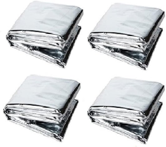 GALAXYLENSE Emergency Mylar Thermal Blanket for Survival First Aid Kits Army Outdoors Hiking Camping Bug Out Trauma Desert All Weather Condition Protection (__4 Packs Silver)