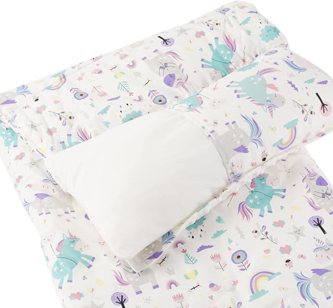 Bunnikins & Clover Toddler Nap Mat with Removable Pillow, Nap Mats for Preschool, Easy Clean Toddler Nap Pad for Kindergarten, Kids Sleeping Bag for Travel Camping