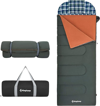 KingCamp 3-in-1 Sleeping Bag for Adults Cold & Warm Weather, XL Size for Big & Tall Individuals, Waterproof, Flannel Lining, Extra Length-Ideal for Camping & Backpacking