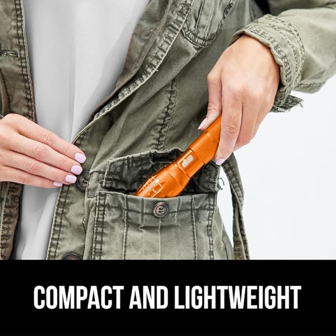 Gorilla Grip Powerful LED 750 FT Water Resistant 5 Adjustable Mode Tactical Flashlight, High Lumens Ultra Bright Battery Zoom Flashlights, Small Camping Car Mini Flash Light Accessories, 2 Pack Orange
