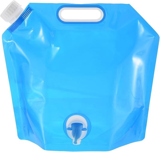 PATIKIL 1.3 Gallon Collapsible Water Container Bag with Spigot, PE Folding Water Jug Carrier for Camping, Hiking, Emergency Water Storage, Blue