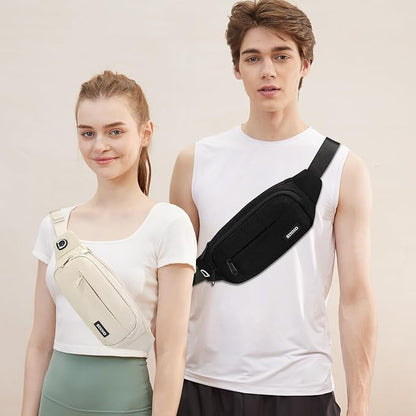 SINNO Large Crossbody Fanny Pack for Women Men Belt Bag With 4-Zipper Pockets for Travel Running Hiking Workout Dog Walking Outdoors Sport Fishing Waist Pack Bag Carrying All Phones