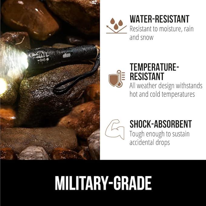 Gorilla Grip Powerful LED 750 FT Water Resistant 5 Adjustable Mode Tactical Flashlight, High Lumens Ultra Bright Battery Zoom Flashlights, Small Camping Car Mini Flash Light Accessories, 2 Pack Black