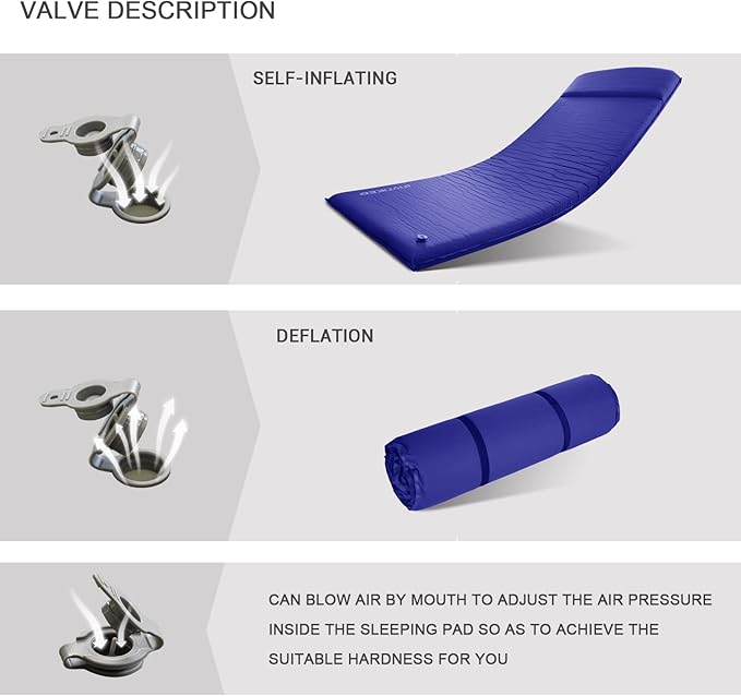 INVOKER Camping Sleeping pad – 3.1 inch UltraThick Elasticity Foam Fast Self-Inflating Insulated Durable Camping Mat with Pillow for Tent Backpacking Traveling and Hiking Air Mattress
