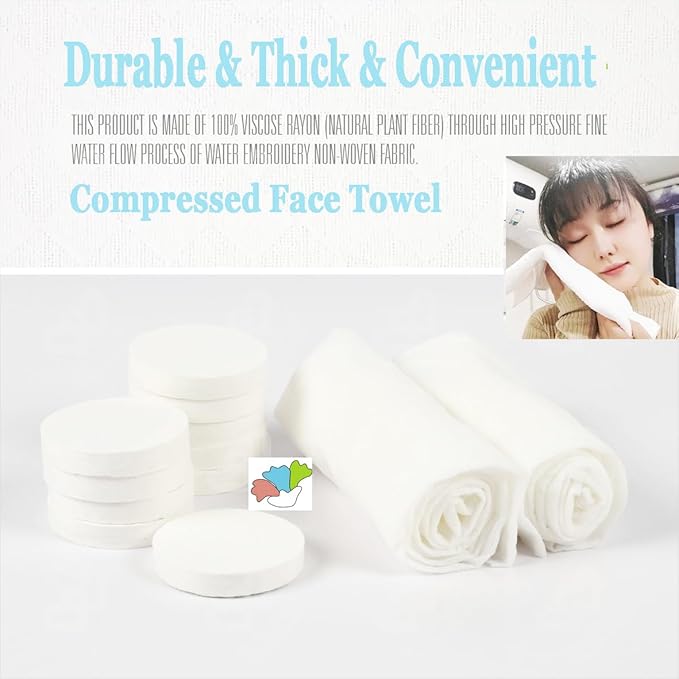 12 pack Compressed Towel Tablet, Portable Face Towel Washcloth Reusable, 11.8 x 9.85 inch Wet and Dry Disposable Towel for Baby or Dog,Camping Wipes for Travel Hiking Home Beauty