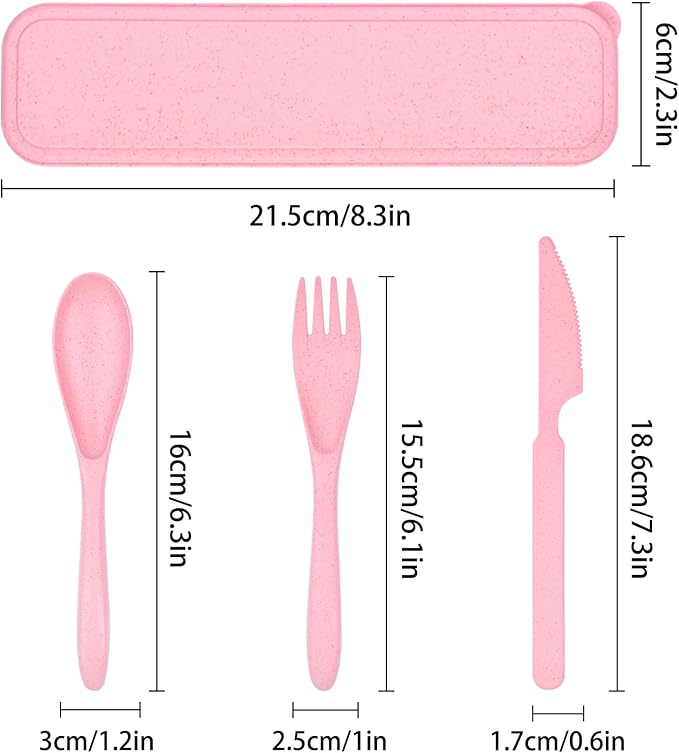 1 PCS Reusable Utensils Set with Case, Camping Utensils Plastic Spoons and Forks Sets for Lunch Box Accessories, Portable Cutlery Set for Kids Adults Travel Picnic Office Lunch Daily Use(Pink)