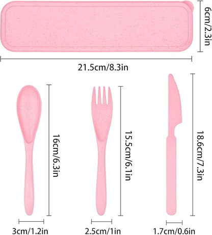1 PCS Reusable Utensils Set with Case, Camping Utensils Plastic Spoons and Forks Sets for Lunch Box Accessories, Portable Cutlery Set for Kids Adults Travel Picnic Office Lunch Daily Use(Pink)