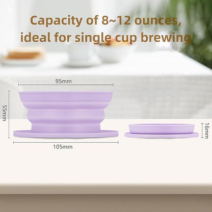 2 Pieces Collapsible Paperless Travel Pour Over Coffee Dripper Kit, Single Cup Travel Pour Over Coffee Maker Camping, Portable Silicone PourOver Coffee Filter Reusable (Purple+Green)
