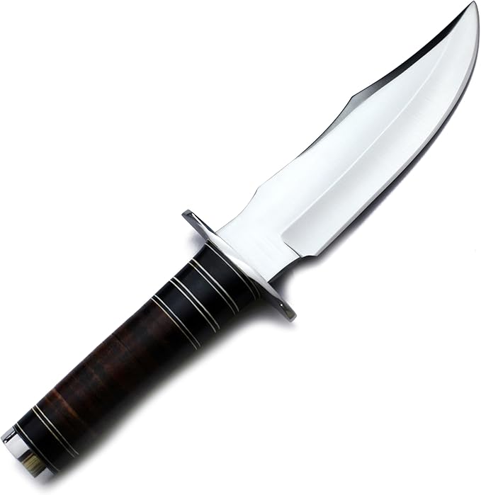 GCS Custom Handmade Stacked Leather Handle Bowie Survival Tactical Gear Hunting Knife D2 Tool Steel Buffalo Hide Sheath GCS145
