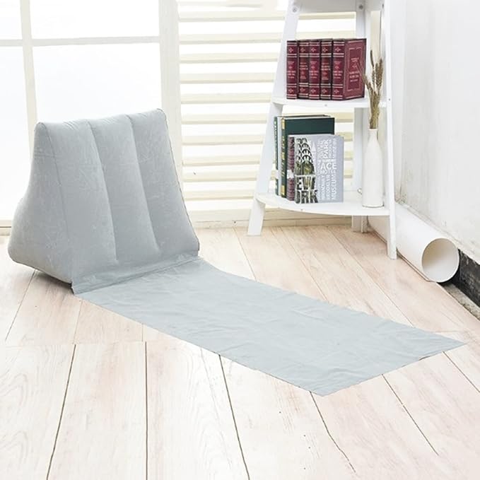 2X Inflatable Outdoor Sun Bath Beach Mat Pillows Flocking Beach Chairs with Backrest Inflatable Lounger for Portable Travel Camping (Grey)