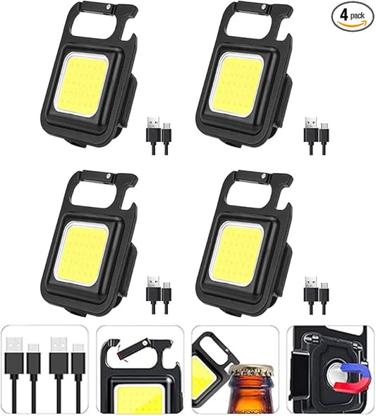 4Pack Keychain Work Light - Compact, Rechargeable, Ultra-Bright, with Carabiner, Magnetic, Adjustable Stand, Tripod - Perfect for Outdoor, Work, Emergency Use (4) pcs