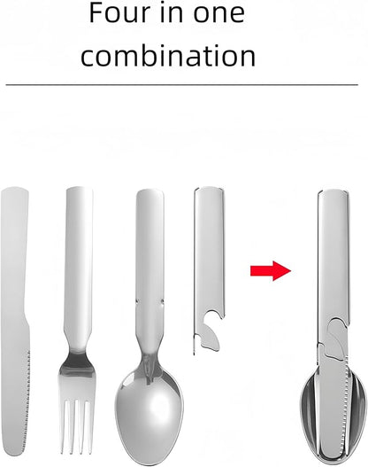 Camping Outdoor Flatware Set with Military-Grade Spoon, Fork, Knife,Bottle can opener & Multi-Tool - Stainless Steel Utensil Kit for Camping, Hiking, and Travel
