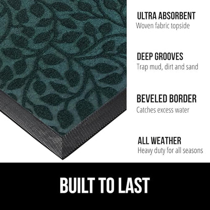 GORILLA GRIP 100% Waterproof All-Season WeatherMax Doormat, 47x35, Durable Natural Rubber, Stain and Fade Resistant, Low Profile, Indoor Outdoor Door Mats, Easy Clean Entry Mat, Moss Vine Leaves