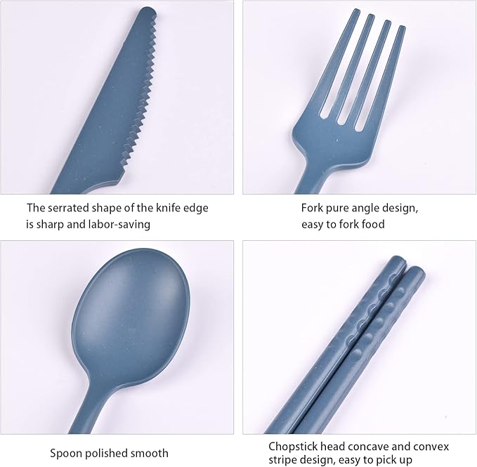 Travel Utensils with Case, Camping Utensil Set Rrusable Utensils Set with Case, Plastic Cutlery Set Forks Spoon Tableware, Portable Camping Cutlery Set for Travel Picnic Camping or Daily Use