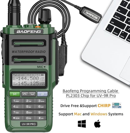 BAOFENG UV-9R Pro Ham Radio Handheld Two Way Radio Dual Band Waterproof Transceiver Long Range Rechargeable Walkie Talkie with Programming Cable and Type-C Charger