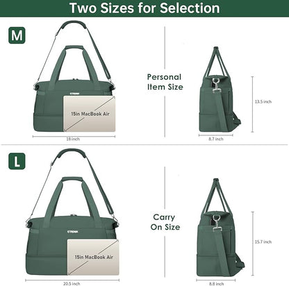 ETRONIK Gym Bag for Women, 47L Carry On Travel Duffel Bag with Shoes Compartment, Weekender Overnight Bag with Wet Pocket & USB Charging Port for Women, Travel, Gym, Weekend, Large Size (Dark Green)